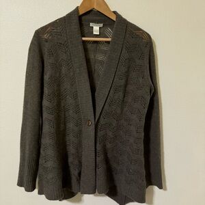 Garnet Hill Cashmere Pointelle Knit Single Button Cardigan Gray Lightweight-S